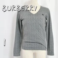 【美品】Burberryバーバリー コットン混胸元ロゴ刺繍Vネックアーガイル柄薄手ニットカットソー 1(S) グレー【古着】【中古】【送料無料】