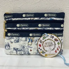 9055　良品　LeSportsac　レスポートサック　日本限定　PETER RABBIT  ピーターラビット　ピーターズトワルドジュイ　Peter's toile de jouy　3-ZIP COSMETIC　3段ポーチ　バニティ　マルチケース　廃盤　コラボ
