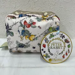9058　良品　LeSportsac　レスポートサック　PETER RABBIT　ピーターラビット　PETER’S FRUITS GARDEN　SQUARE COSMETIC　スクエア　ポーチ　バニティ　マルチポーチ　ベージュ系　廃盤　コラボ　タグ付き
