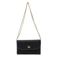 [中古] DIOR ディオールヴィンテージ ミニ CC ルーサイト チェーン クラッチ黒トロッター柄 キャンバスAB