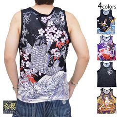 華鳥風月」立体刺繍タンクトップ「ドラゴン桜」ブラック XL寸 高密度 