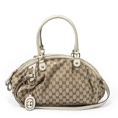 [中古] GUCCI グッチミディアム スーキー ボストンベージュ/アイボリーGGキャンバスA