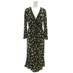 ローラアシュレイ LAURA ASHLEY ロングワンピース 長袖 11 カシュクール ストレッチ カーキ 黒 ブラック ドット柄 /GV