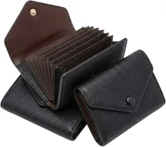 Around the Wardrobe ミニ財布 カードケース RFID スキミング防止 じゃばら ユニセックス PUレザー 封筒型 軽量 コンパクト 大容量 コインケース (ブラック)
