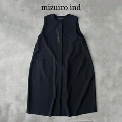 mizuiro ind ミズイロインド / ノーカラーロング ジレ ベスト  / ネイビー 紺 ブラック 黒 / フリーサイズ / 日本製 / クルーネック / シンプル / きれいめ