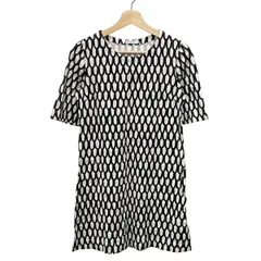 marimekko(マリメッコ) ワンピース サイズXS レディース - 白×黒 クルーネック/半袖/ミニ