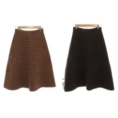 スローブ イエナ SLOBE IENA  リバーシブル フレアスカート ロング チェック ウール 38 オレンジ 紺 ネイビー /GV