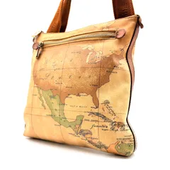 【良品✨】PRIMA CLASSE shoulderbag プリマクラッセ ショルダーバッグ 斜め掛け レザー キャメル系 地図柄のサムネイル