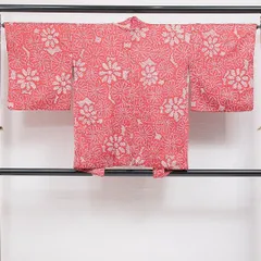 羽織（総絞り） 袷 身丈77cm 裄丈65cm 正絹 Aランク Mサイズ カジュアル 紐あり 菊 赤系 1217-16454