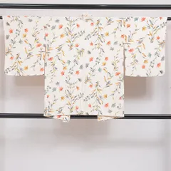 羽織 袷 身丈0cm 裄丈0cm 正絹 Cランク Sサイズ カジュアル 植物柄 クリーム系 1217-16459