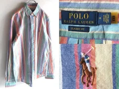 新品タグ付 現行タグ POLO RALPH LAUREN ラルフローレン CLASSIC FIT ロゴ刺繍 コットン マルチストライプシャツ BDシャツ M 国内正規品