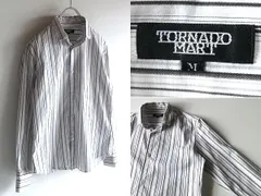 TORNADO MART トルネードマート ストレッチ 開襟 二重襟 ダブルカラー ストライプシャツ M ホワイト ブラック 白 黒 Y2K 00s