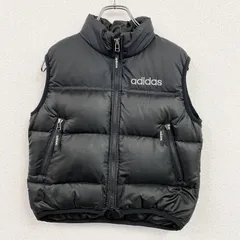 古着 used　90s　adidas　アディダス　デサント　フルジップダウンベスト　ヴィンテージ　黒　ブラック　140サイズ【値引き交渉OK！】