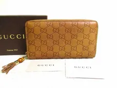 グッチ GUCCI GG シマ レザー バンブー タッセル ラウンドファスナー 長財布 ジップアラウンドウォレット メンズ レディース 【新品同様】