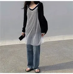 【インナーにもアウターにも】レース キャミソール ワンピース 2WAY ノースリーブ 春 夏 秋 おしゃれ 体型カバー レディース