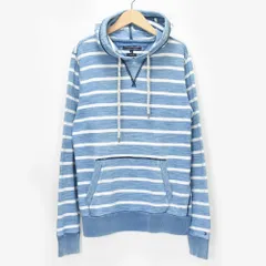 TOMMY HILFIGERトミーヒルフィガー ボーダー スウェット パーカー フーディ メンズ S ブルー ホワイト 水色 長袖 フーディ Vintage Fit 915729 _