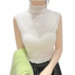 [ＹＩＸＵＡＮＡＩ] タンクトップ レディース ハイネック ノースリーブ カットソー インナー キャミソール 立て襟 襟付き 紫外線対策 重ね着 付け襟 タートルネック シースルー uvカットトップス UV対策 薄手 チュールレース