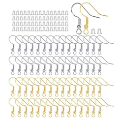 【特価セール】ピアスフック バネ付き タイプ 120点セット ピアスアクセサリーパーツ ピアス フック パーツ 銀メッキ 925 丸玉付き 釣針ピアス ジュエリー用 パーツ 金属アレルギー対応 手作り ハンドメイドDIY材料 手芸 素材 (シルバー+ゴールド（