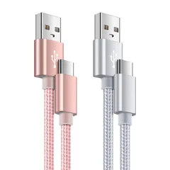 【数量限定】USB Type-C ケーブル QC3.0対応 急速充電 データ転送 断線防止 高耐久ナイロン iPad Air4 Android タイプC多機種対応 ローズゴールド+シルバー