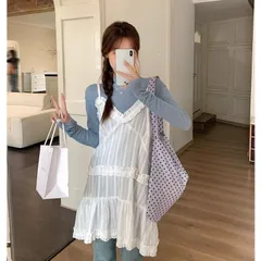 【レース キャミソール ワンピース】レイヤード 低身長 小柄 体型カバー 細見え 春 夏 秋 おしゃれ レディース