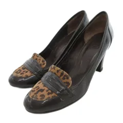 ダイアナ DIANA ローファーパンプス チャンキーヒール 24cm 茶 ブラウン レオパード柄 ヒョウ柄 /UO