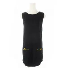 セオリー Theory ニットワンピース ミニ ノースリーブ カシミヤ混 配色 ライン 2 M 黒 ブラック /CK13