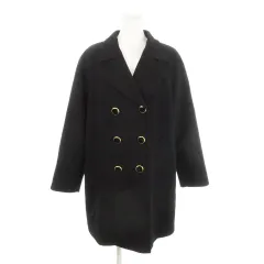 ノーブランド チェスターコート ミドル丈 ダブル カシミヤ 背抜き F 黒 ブラック /MN20