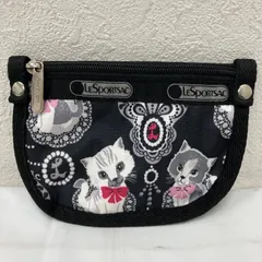 9655　LeSportsac　レスポートサック　KEY CARD HOLDER　キーカードホルダー　猫　ネコ　キャット　キトゥン　廃盤柄　キーリング付き　カードポケット　カードケース　小銭入れ　コインケース　ポーチ　バニティ　マルチケース　黒　ブラック