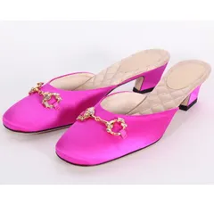 Gucci グッチ パンプス サンダル ピンク 757748 F3C20 5681 シルクサテン パーティ イブニング ラインストーン ホースビット ミュール ヒール シューズ 靴 レディース【新品・本物】売れ筋