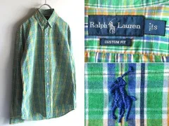 Ralph Lauren ラルフローレン CUSTOM FIT ポロポニーロゴ刺繍 コットン チェック BDシャツ S グリーン オレンジ イエロー RL