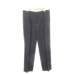 ノーブランド パンツ スラックス ストレート ウール ストライプ 通勤 ビジネス 紺 ネイビー /AH5 ■GY99