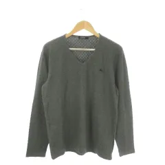 バーバリーブラックレーベル BURBERRY BLACK LABEL Tシャツ カットソー 3 グレー Vネック 長袖 ロゴ刺繍 /AO15 ■GY99