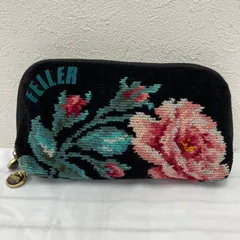 61　FEILER　フェイラー　ポーチ　 小物入れ　マルチケース　花柄　 ロゴ　ブラック系　黒　シュニール織り　 レディース