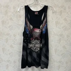 【HARLEY DAVIDSON】ハーレー タンクトップ ブラック ワシ 派手 星条旗 メンズ 2XLサイズ