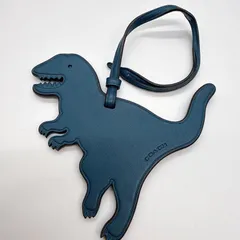 極美品● COACH コーチ バッグチャーム キーホルダー 恐竜 レキシー ネイビー レザー