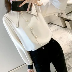 ブラウス レディース 長袖 トップス ビッグ襟 シフォンシャツ