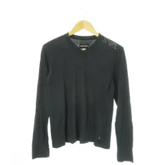 エンポリオアルマーニ EMPORIO ARMANI 長袖Tシャツ ロンT Vネック ロゴ ラインストーン S 紺 ネイビー /AO20 ■GY17