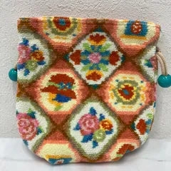 172　FEILER　フェイラー　ポーチ　 小物入れ　コスメケース　巾着　 オトメチックタイル　総柄　 シュニール織り　レディース