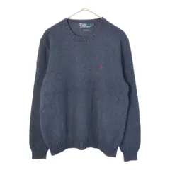 90年代 Polo by Ralph Lauren ポロ ラルフローレン ワンポイントロゴ コットンニットセーター ネイビー(メンズ M)中古 古着 X3798