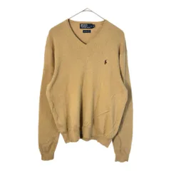 Polo by Ralph Lauren ポロ ラルフローレン ワンポイントロゴ Vネック コットンニットセーター ベージュ(メンズ M)中古 古着 X3800