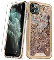 Zizo iPhone 11 Pro Max 2019 6.5インチ ケース カバー 耐衝撃 衝撃吸収 米軍MIL規格 強化ガラス保護フィルム付属 ハイブリッド ポリカーボネイト (ゴールド・スワール,  iPhone 11 Pro Max)