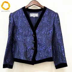 #anc イヴサンローラン Yves Saint Laurent ジャケット S 青 紫 黒 ヴィンテージ ペイズリー柄 ベロア使い シルク混 レディース [988328]のサムネイル