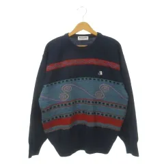 ブラック&ホワイト BLACK&WHITE SPORTSWEAR ニット セーター ウール LL 紺 ネイビー ボーダー柄 幾何学模様 ロゴ 5129557 /AH23 ■GY13のサムネイル