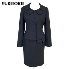 美品 YUKITORII スカートセットアップ 上38下9 黒無地 コサージュ
