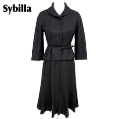 美品】 Sybilla スカートセットアップ ウエスト紐 M ブラック 無地 