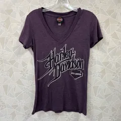【HARLEY DAVIDSON】ハーレー Tシャツ パープル V字ネック Mサイズ 半袖 春夏 プリント