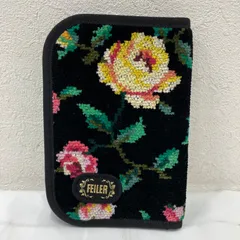 74　良品　FEILER　フェイラー　ポーチ　 マルチケース　ティッシュポーチ　ゴラローズ　 花柄　ブラック系　黒　シュニール織り　 レディース