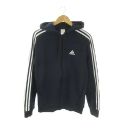 アディダス adidas パーカー 上着 S 紺 ネイビー フード付き ジップアップ スリーストライプス 長袖 /AO22 ■GY99