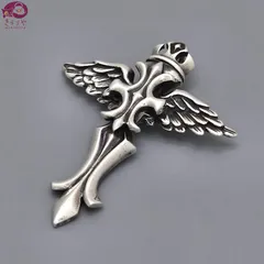 WOLFMAN B.R.S ウルフマンブラザーズ ケルティックエンジェルBK フェザー エンジェル クロス ペンダント スターリングシルバー SV925  エングレービング/いぶし加工 横4.03㎝ 縦5.11㎝ 14.28g