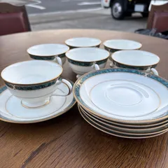 ノリタケ ボーンチャイナ カップ＆ソーサー 6客セット 金彩 エメラルドグリーン マーブル柄 NORITAKE BONE CHINA ティー コーヒー 碗皿 6客組